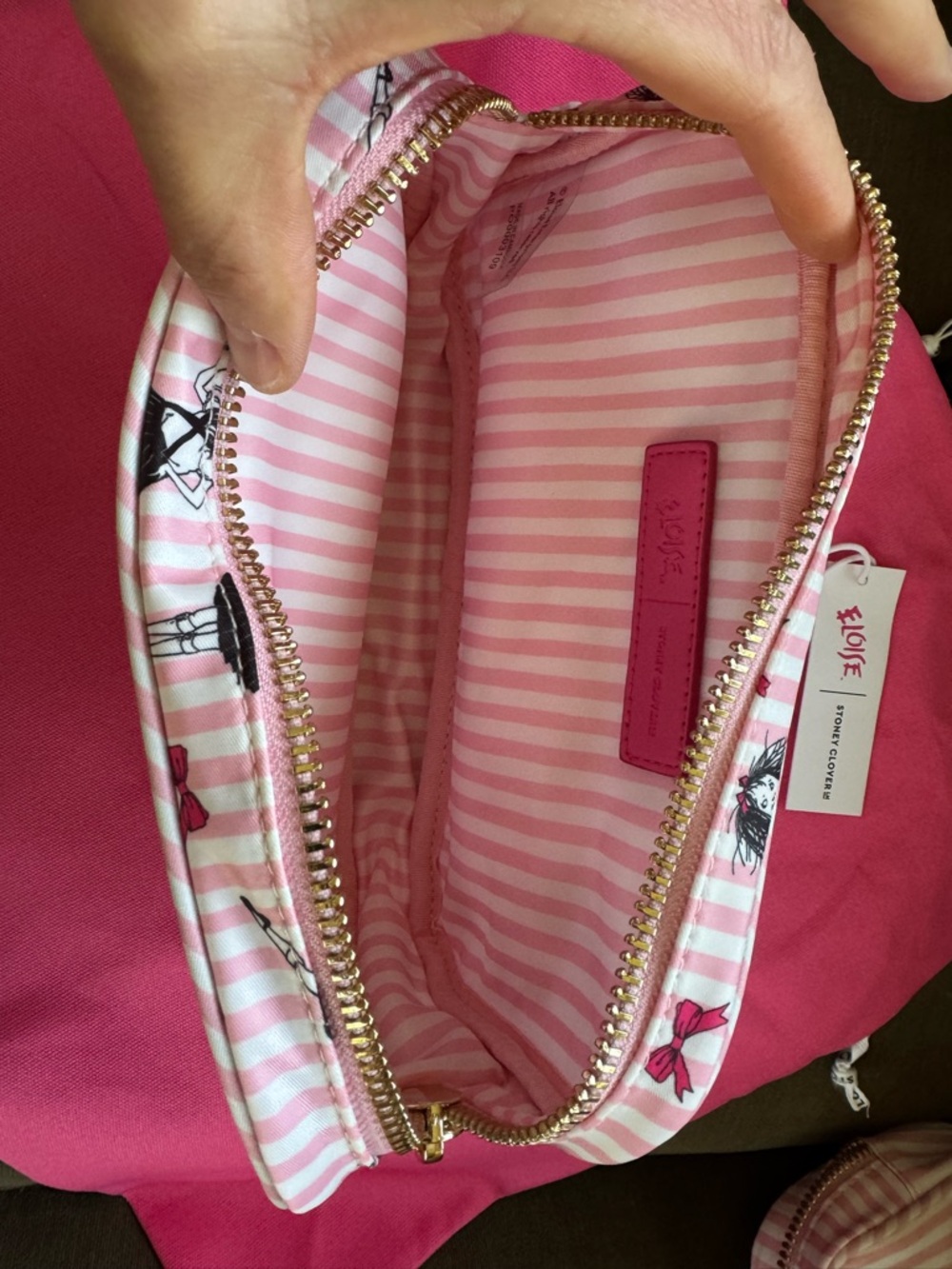 Stoney Clover Lane Pink & White Striped Eloise Cosmetic Pouch - Picture 8 of 12